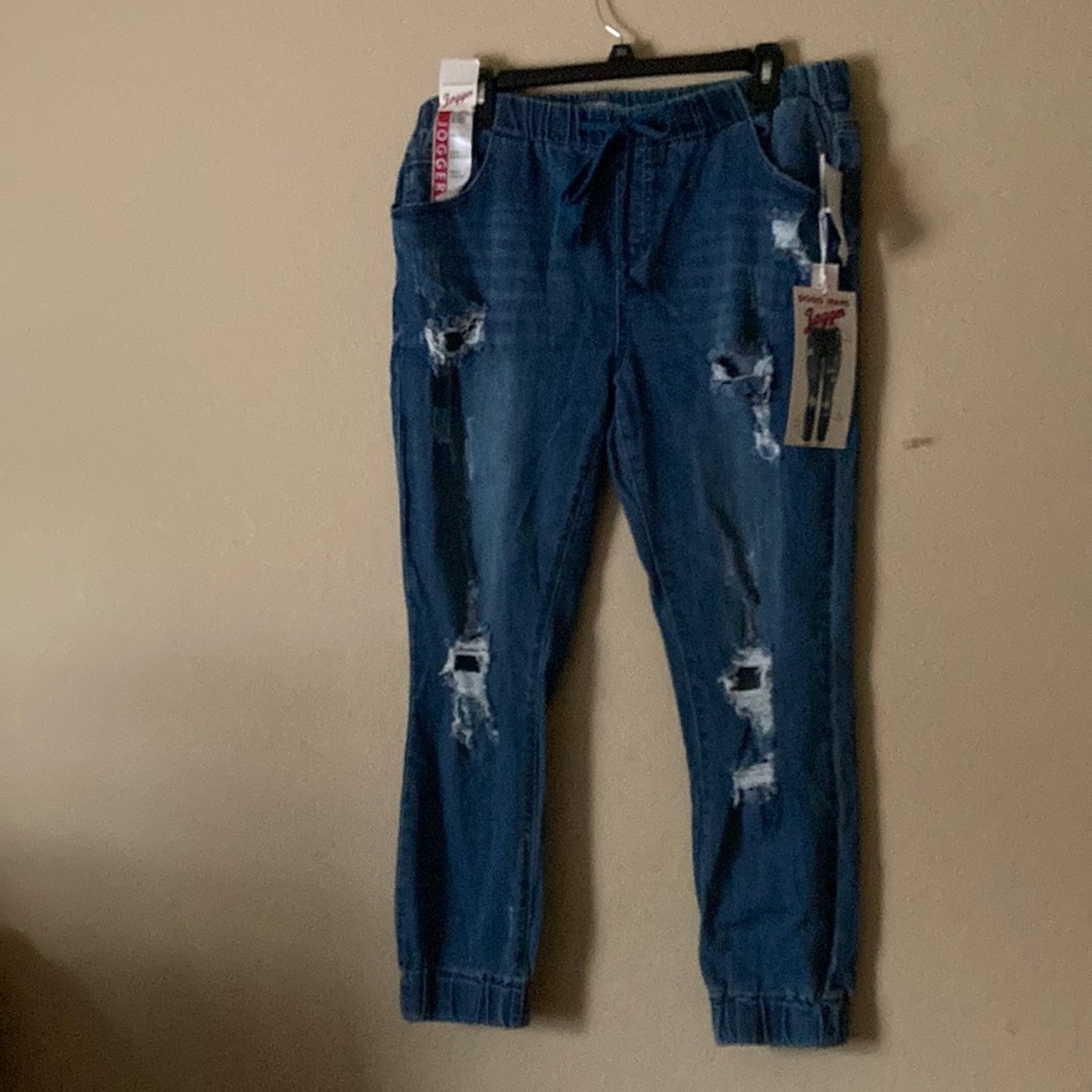 Gogo jeans mid-rise joggers heavy destruction elastic bottom